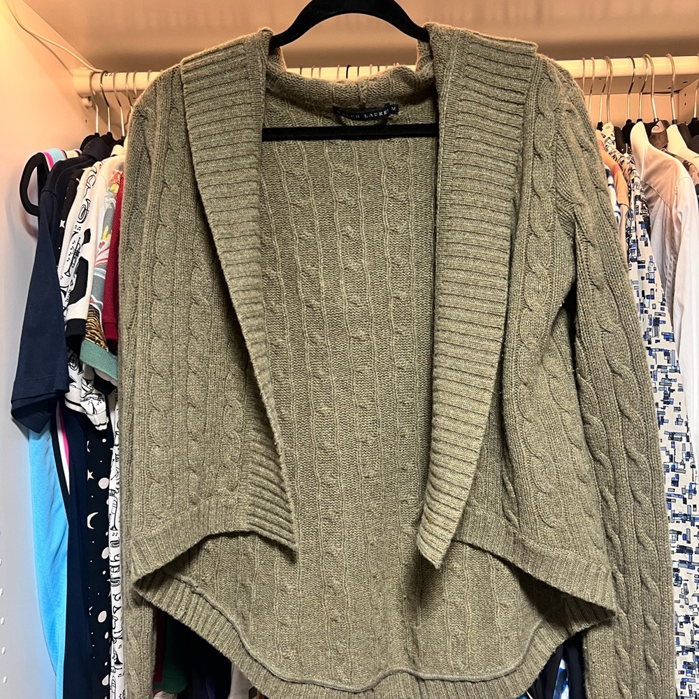 Ralph Lauren Khaki Cable Knit Cardigan With Hood - M